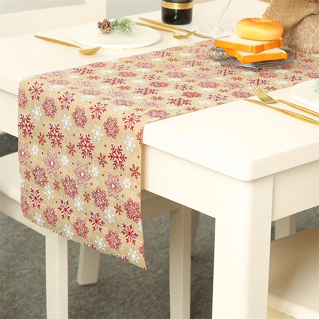 Рождественское украшение льняная печатная настольная дорожка с флагом кисточка