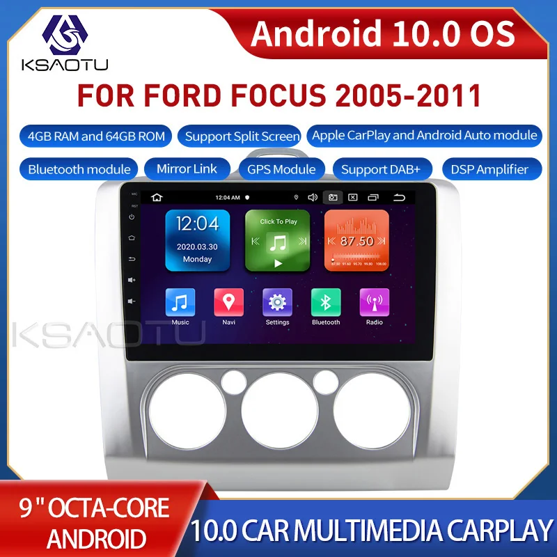 

KSAOTU 9023 9-дюймовый 8-ядерный Android 10,0 автомобильный стерео Carplay DSP DAB + GPS WiFi USB DVB-T 4G TPMS Canbus OBD2 для FORD FOCUS