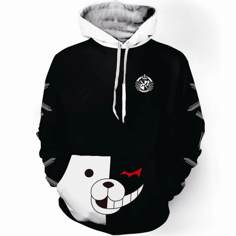 Аниме danganronpa Косплей Монокума костюм унисекс 3D толстовка черного цвета с