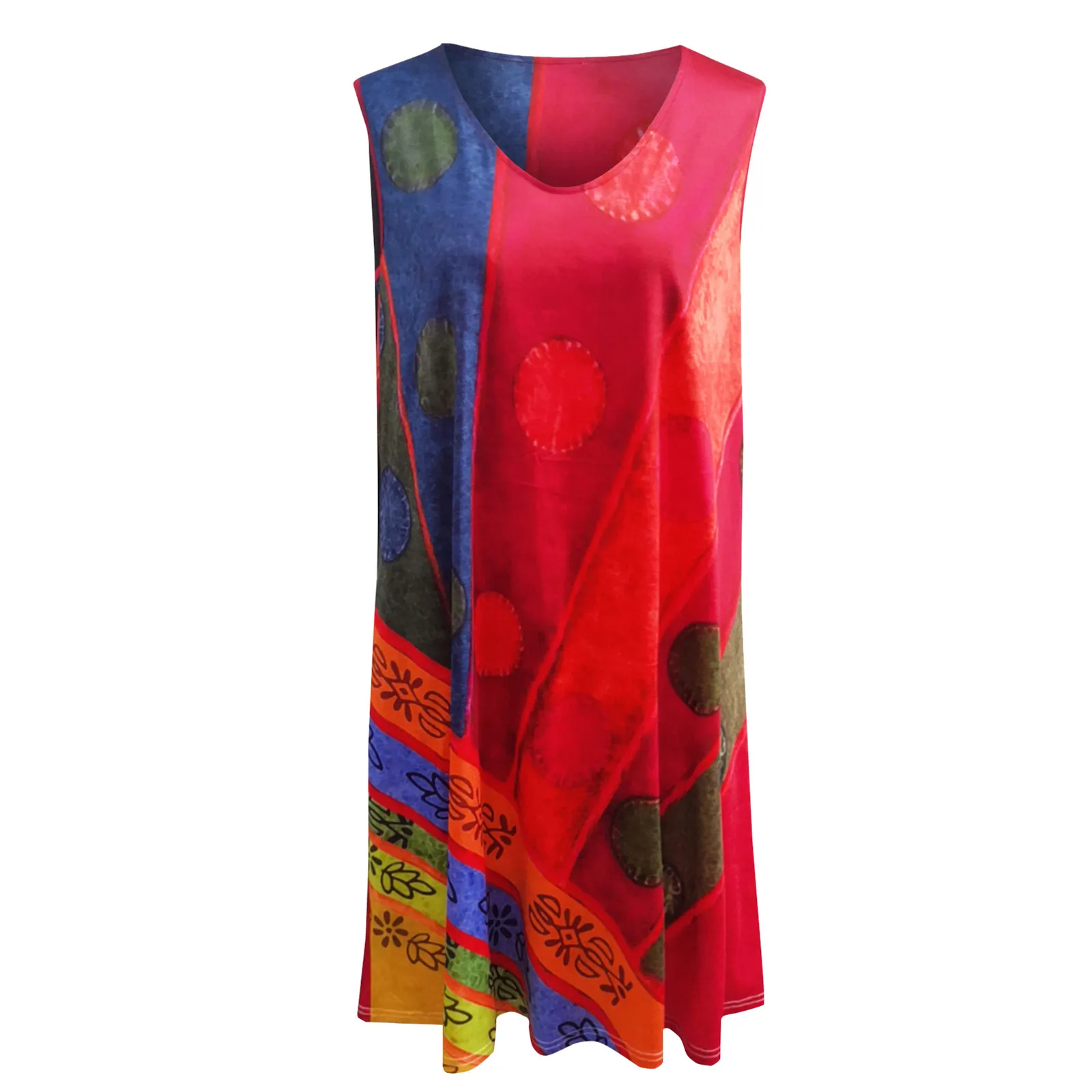 

40# Tie Dye Vintage Summer Dress Sleeveless Straight Tank Dress Woman Floral Printed V-neck Mini Dresses For Women Robe Femme