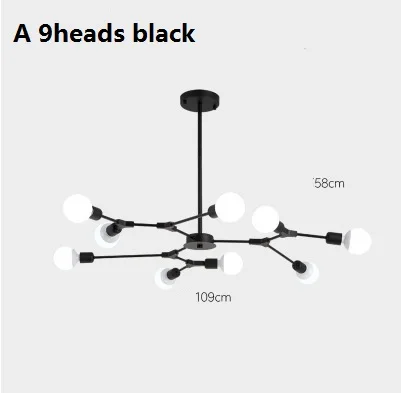 A 9heads Black Волшебная фасоль молекулярная фойе люстры в форме дерева Креативный дизайн современный декор подвесные светильники скандинавские постмодерн осветительные приборы - Цвет абажура: A 9heads Black