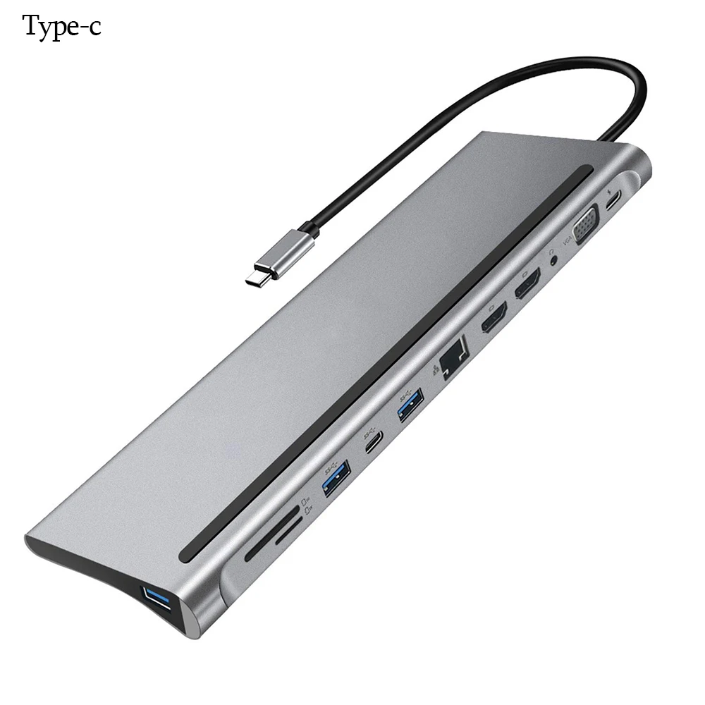 

12 In 1 Type-C HUB USB 3.1 to Dual HDMI-compatible USB Splitter 4K RJ45 VGA SD/TF Card Reader for MacBook Accessories