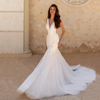 hot sale 2021 lace mermaid ivory bridal wedding dresses sleeveless v neckline wedding gowns for bride backless appliqued