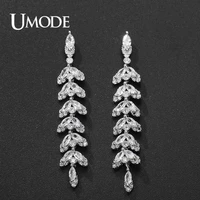 umode new trendy cz zircon long drop earrings for women fashion marquise crystal white gold color dangle earring jewelry ue0671