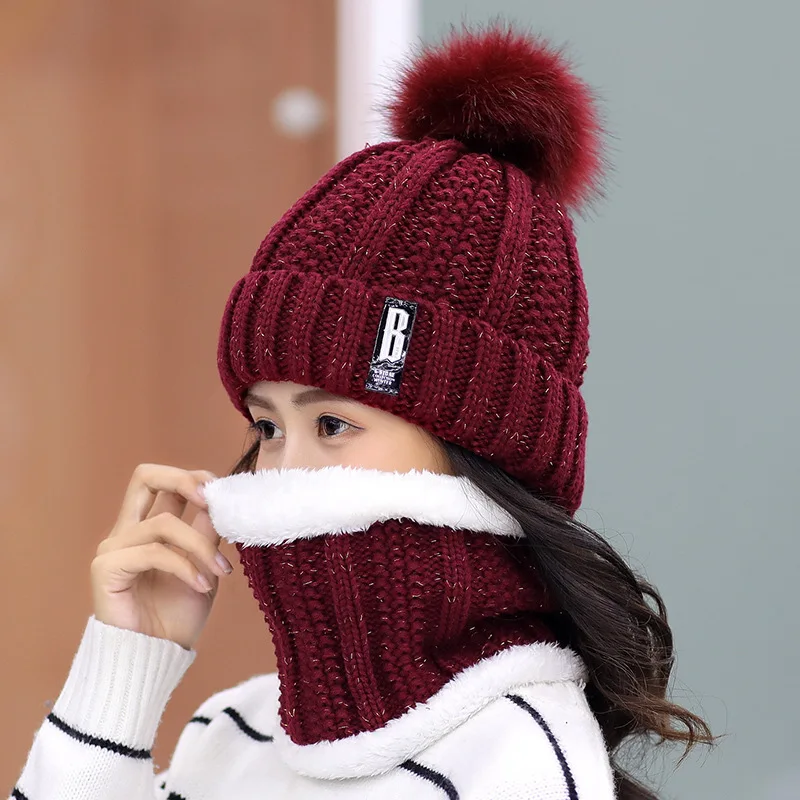 

Autumn Winter Warm Beanie Skullies Hat Women Knitted Beanies Hats Knit Letter Bonnet Beanie Caps Outdoor Riding Sets