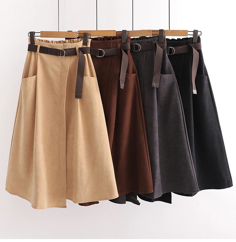 Женская ассиметричная юбка средней длины черная цвета хаки с высокой талией и