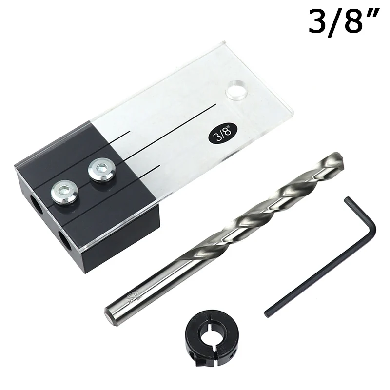 1/2'' 3/8'' 1/4'' Dowel Drilling Jig Kit Pocket Hole Acrylic Faces Drill Guide Locator DIY Woodworking Carpentry Tools |