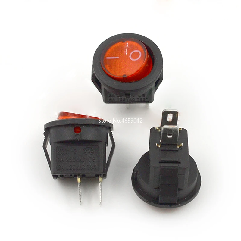 10 шт./лот клавишный переключатель KCD11 KCD1-204 15 мм AC 250 В 6A 2 Pin красный круглый ON/OFF SPST