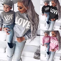 family outfits matching clothes mommy and me pullover letter print mother daughter son hoodies baby girl boys sweatshirts tops