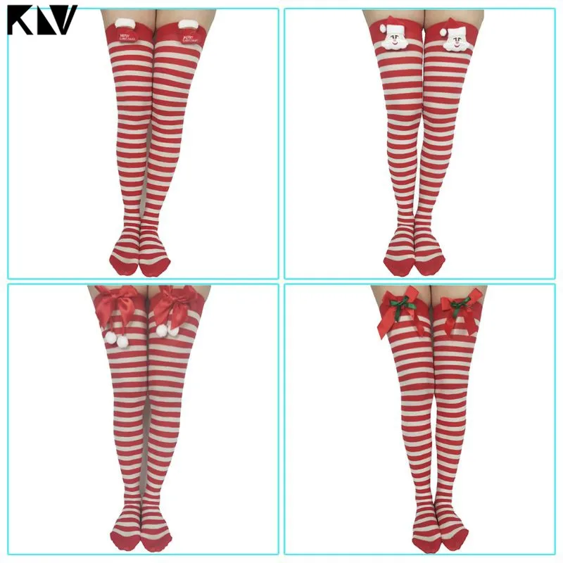 Женские рождественские гольфы до бедра с милым помпоном бантом мультяшным