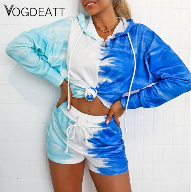 

Tie Dyed Hooded Tracksuit 2 Piece Set Long Hoodie Long Sleeve Top Women Sweatpants Tracksuit Suit Female Drawstring Set Fashion