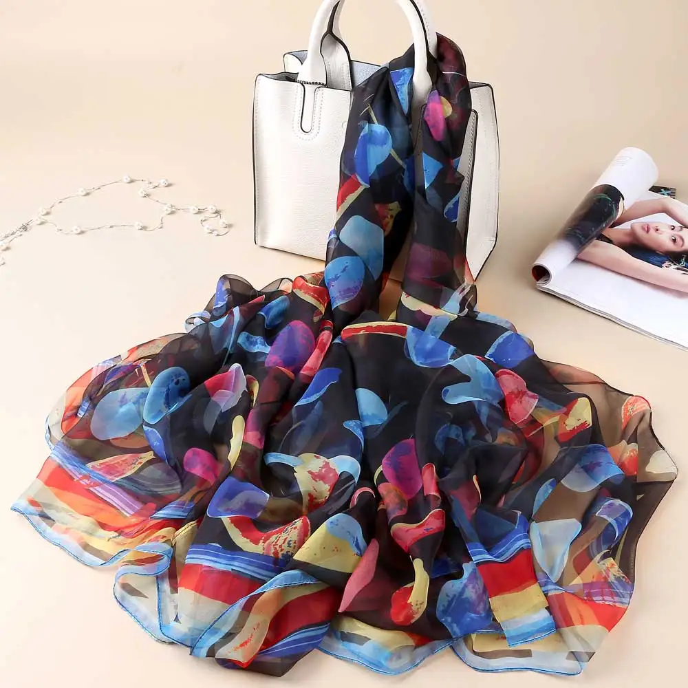 

[VIANOSI] Hot sale black silk scarf women print shawls big size scarves for ladies summer beach stole luxury brand bandana