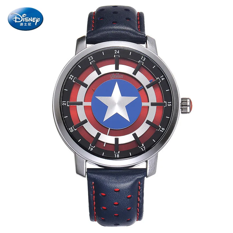 

Disney Avenger alliance American captain shield watch cool boy watch Water Resistant Simple Leather 3Bar Buckle