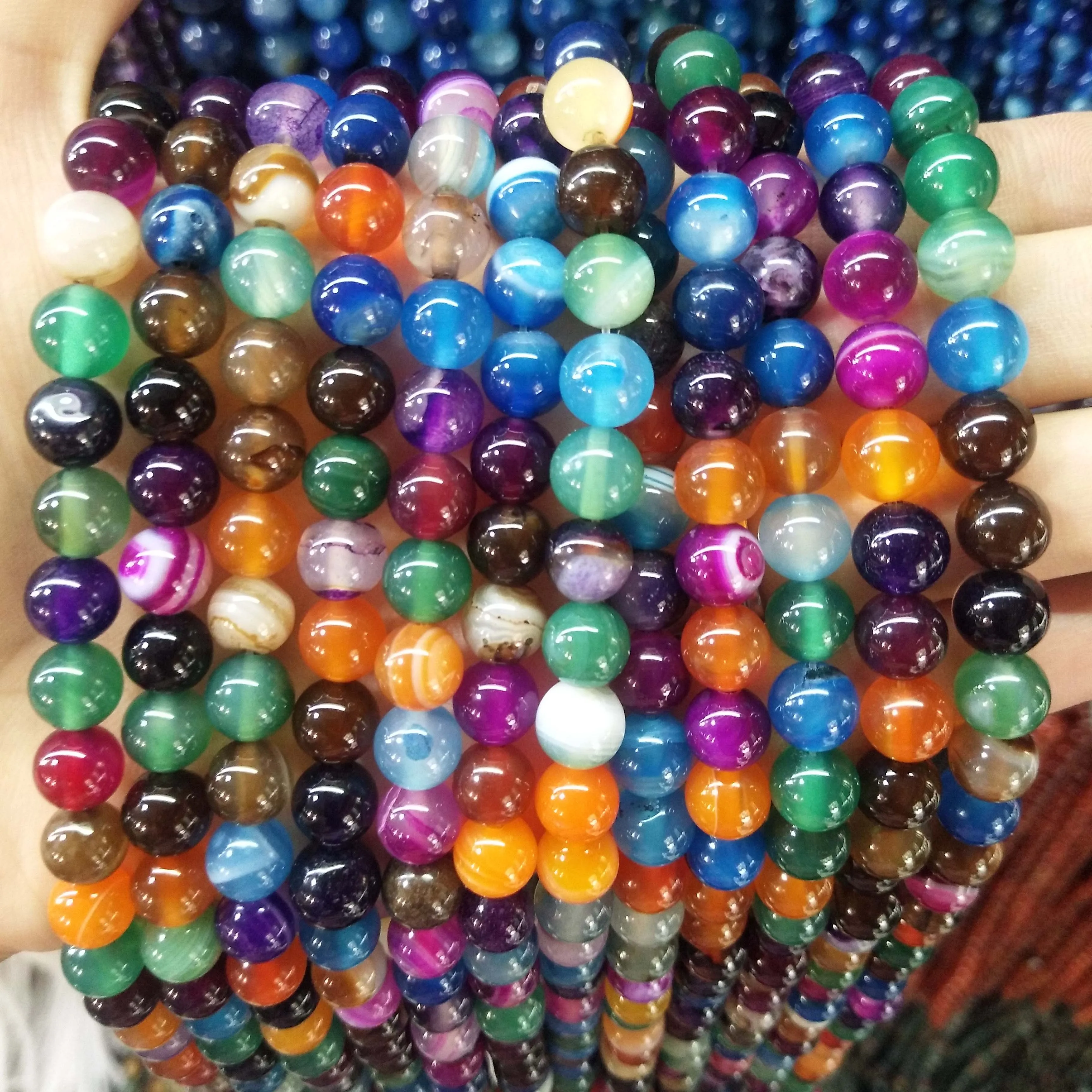 Colorful Striped Натуральный камень агат Стекло круглый незакрепленный камень бусины для самостоятельного изготовления ювелирных изделий браслет материал ожерелья 4681012 мм - Цвет: Colorful Striped