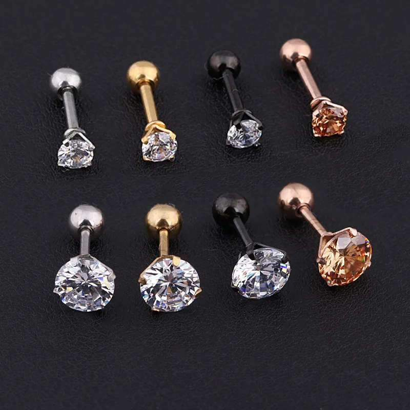 

3-6mm 1pcs Medical Stainless steel Crystal Zircon Ear Studs Earrings For Women/Men 4 Prong Tragus Cartilage Piercing Jewelry