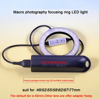 macro photography 62mm ring led light camera 58mm zoom focusing lamp dslr 77mm circle flash fill lights with mini mobile power