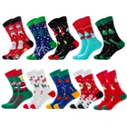 Забавные женские носки из счастливые мужские носки хлопка с рисунком на Рождество, с вышивкой, с рождественской елкой, оленем