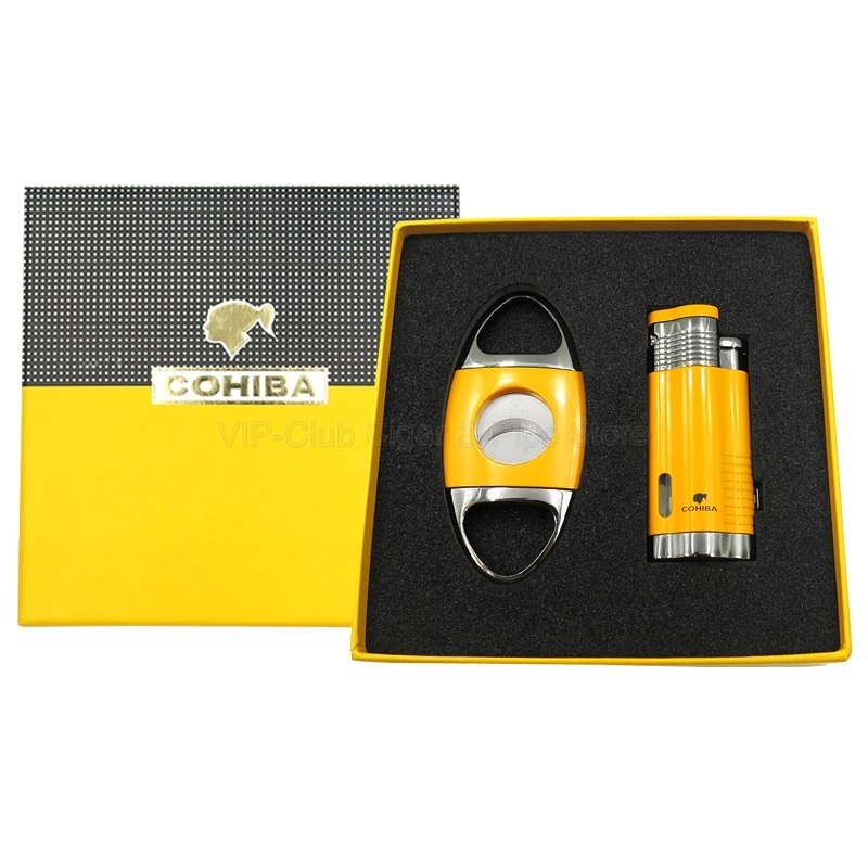 Cohiba желтая металлическая зажигалка для сигарет тройной фонарь струйное пламя