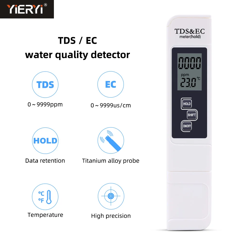 Цифровой рН EC TDS метр ручка чистоты воды Тесты er ЖК дисплей Дисплей лакмусовая 2 00