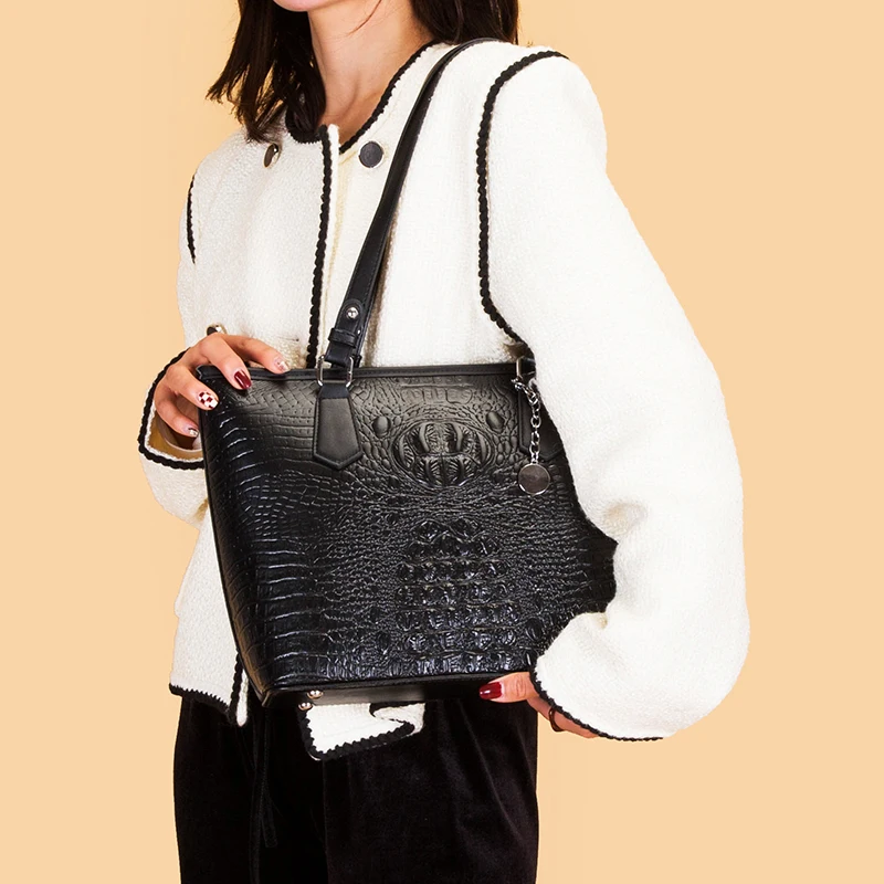 funmardi 3ps crocodile tote bag rivets chain shoulder bag large shopper portable bag retro women luxury quality handbag wlhb2629 free global shipping