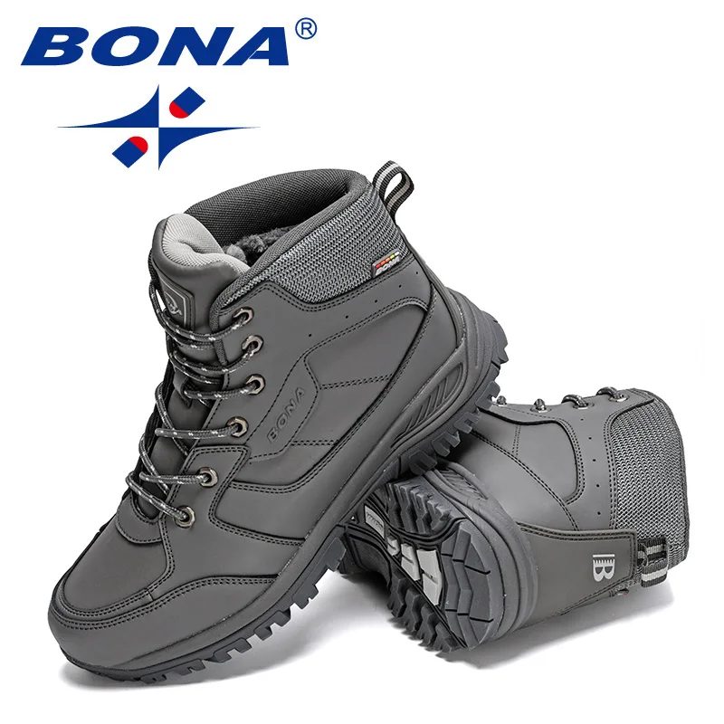 BONA 2022 New Designers Casual Winter Outdoor Snow Shoes Men Fashion Action Leather Plush Warm Boots Man High Top Hiking Shoes