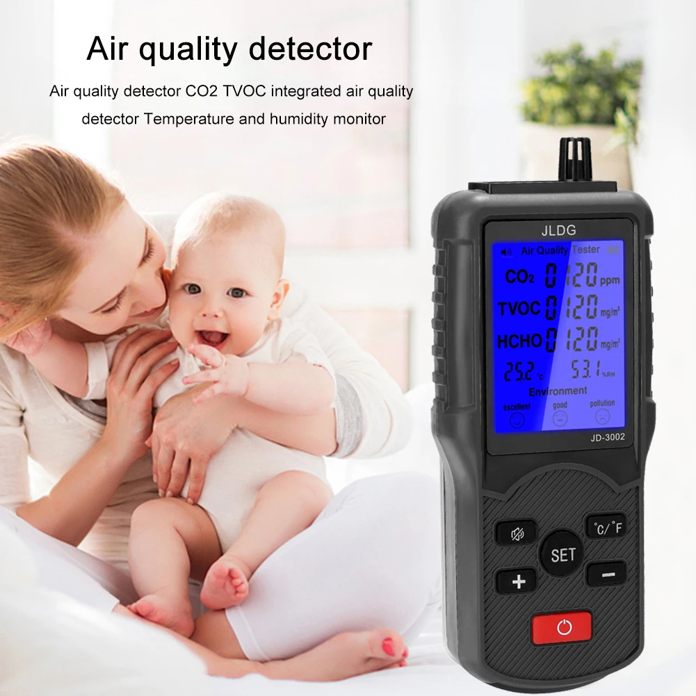

Портативный тестер качества воздуха CO2 TVOC HCHO, измеритель количества электроэнергии, детектор температуры и влажности, датчик углекислого г...