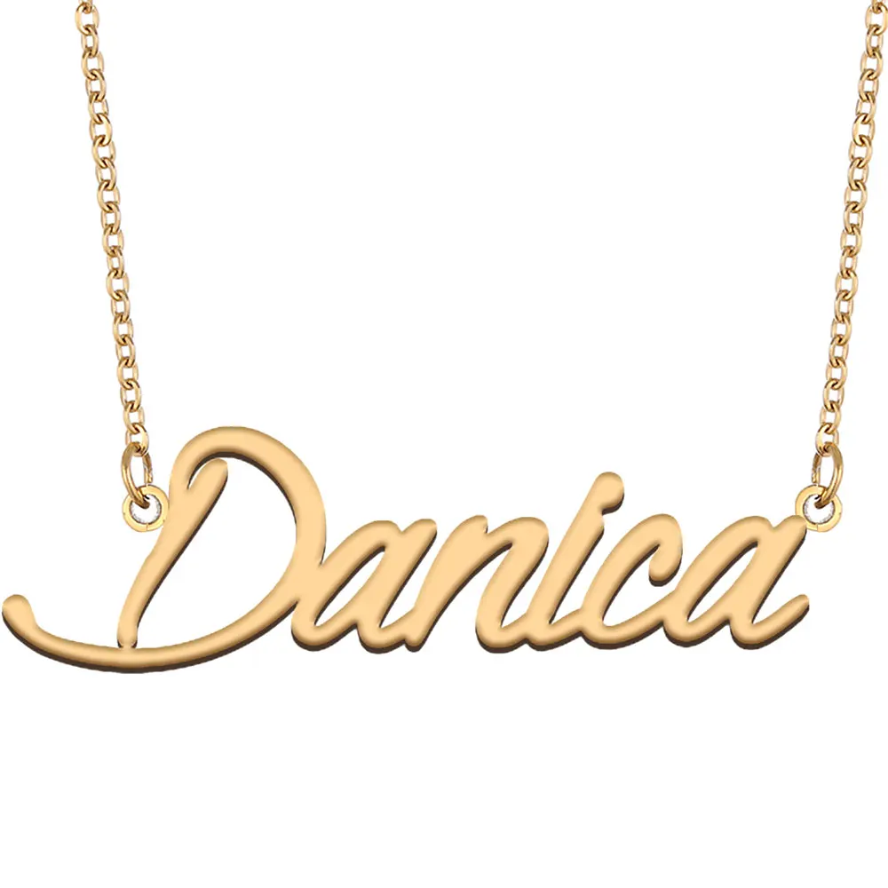 Danica Nameplate Necklace for Women Stainless Steel Jewelry Gold Plated Name Chain Pendant Femme Mothers Girlfriend Gift