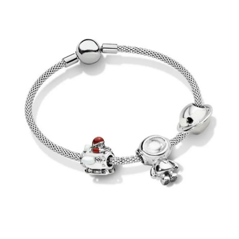 

NEW 100% 925 Sterling Silver Planet Of Love Charm Enamel Bracelet Set Fit DIY Bangle Original Fashion Jewelry Children's Gift