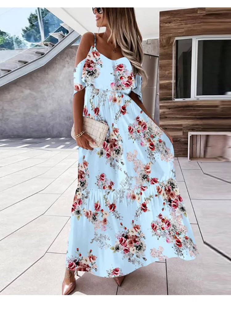 

Женское платье с V-образным вырезом, оборками и цветочным принтом