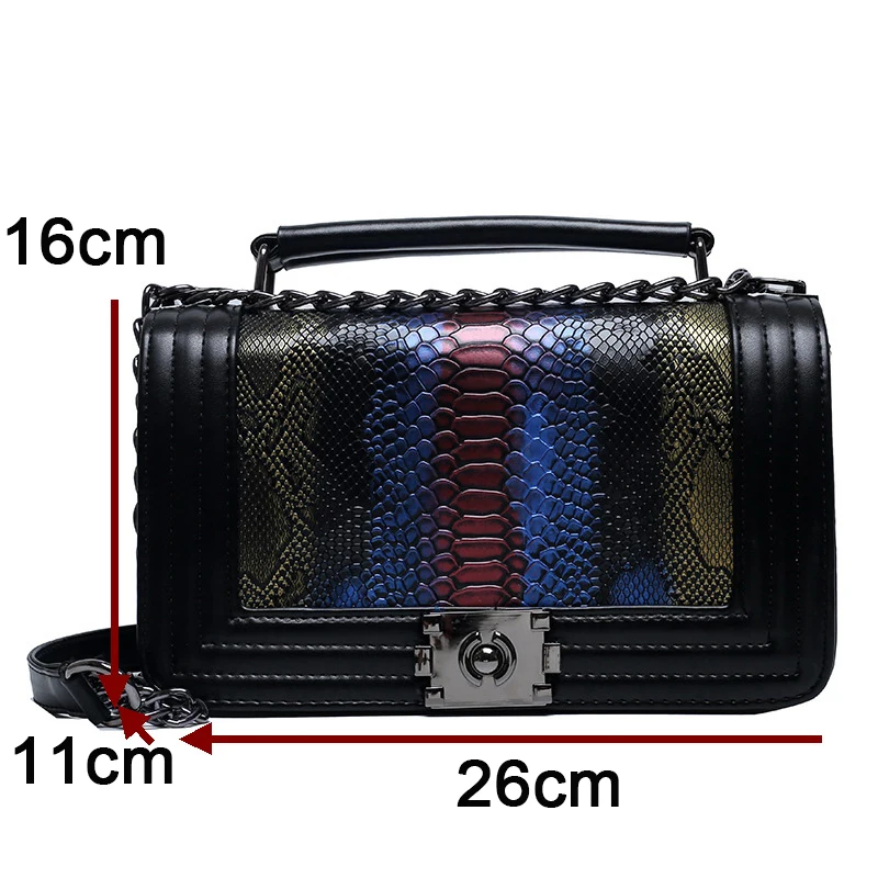 

Fashion Rainbow Serpentine Lock Shoulder Bag Women Bags Luxury Designer Chain PU Leather Crossbody Bags Retro Handbags Ladies