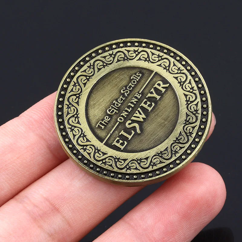 The Elder Scrolls Online Elsweyr Coin Keychain Drago Logo Ancient Bronze Key Chain for Women Men Fans Souvenir Jewelry Gift