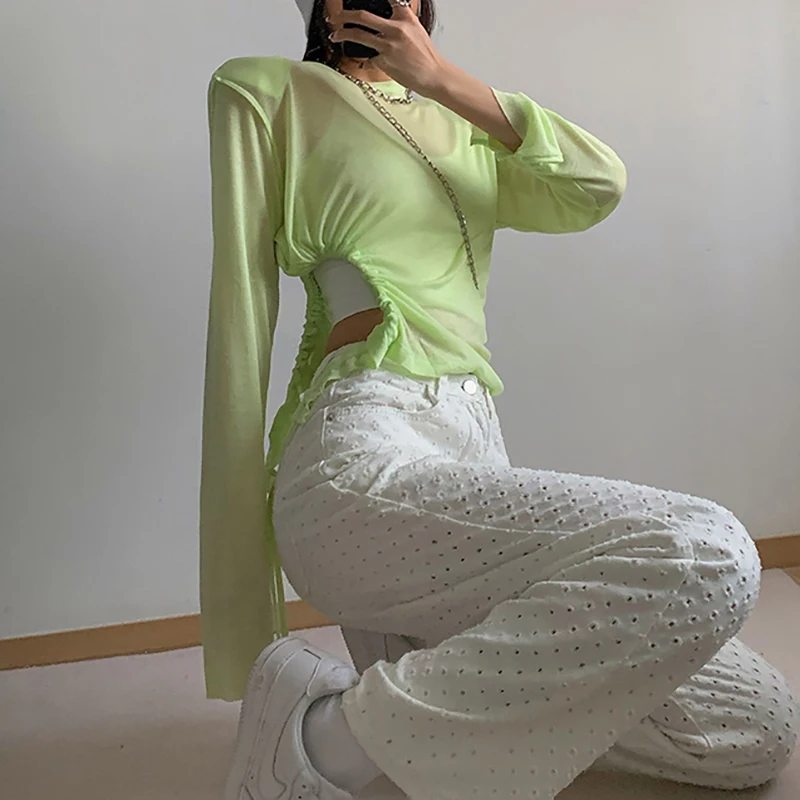 

SHENGPALAE White Holes Jeans Women's Summer 2021 New High Waist Loose Straight Thin Denim Pants Trousers Female Fashion 5E244