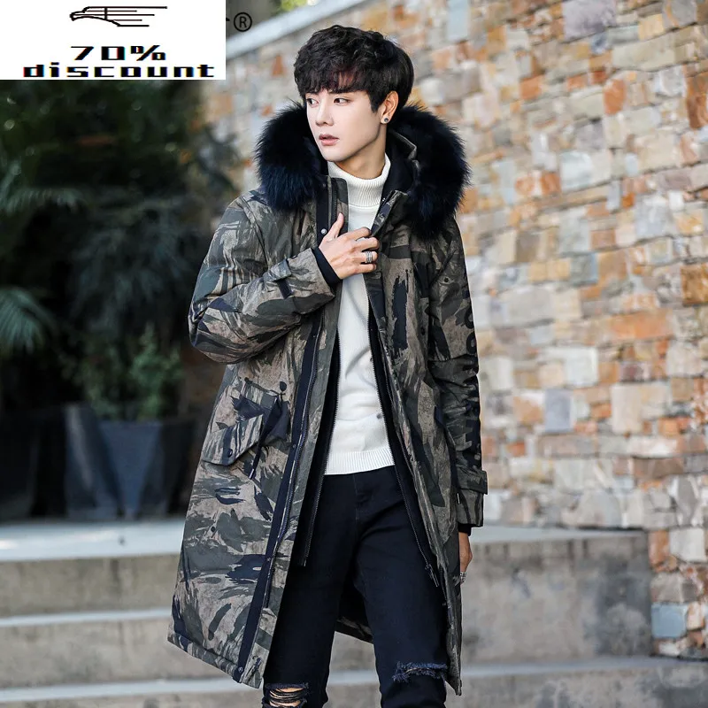 

2020 New Winter Duck Down Jacket Men Camouflage Long Down Coat Raccoon Fur Collar Warm Men's Down Jackets 29002 KJ3446