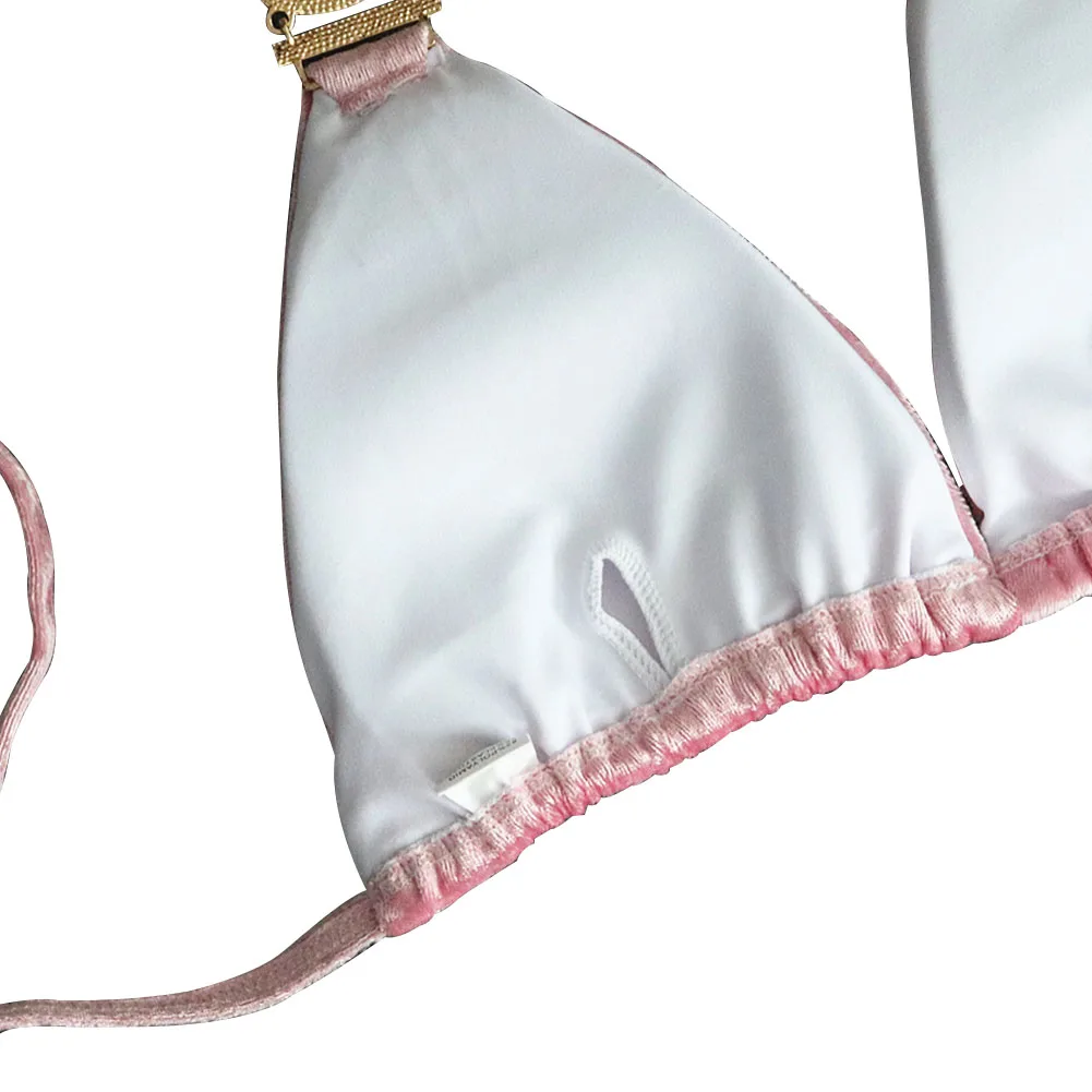 Новый бархатный женский раздельный купальник синего и золотого цвета