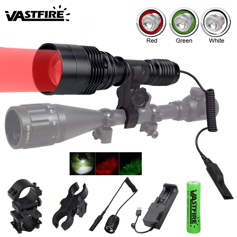 C11 масштабируемый красный/зеленый/белый 3 светодиода охотничий фонарик