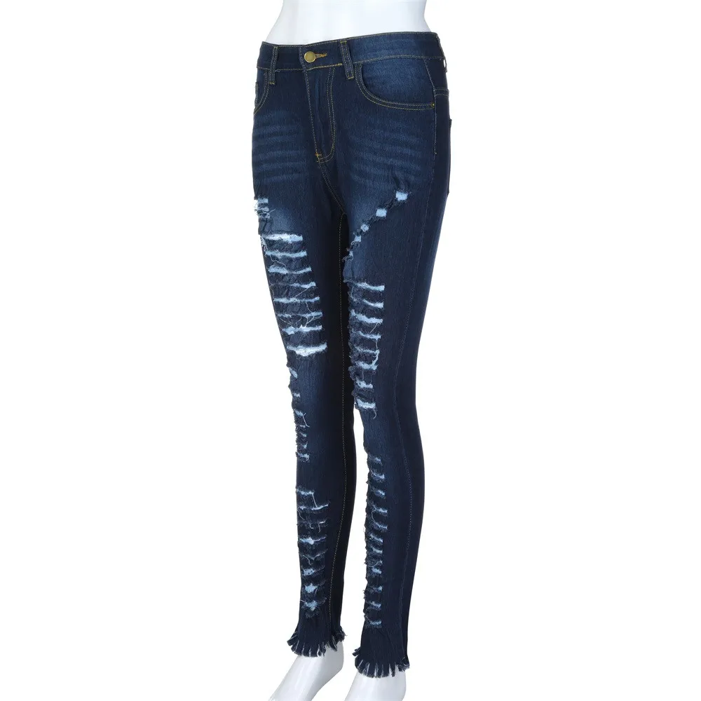 

Jeans Women 2021 Fashion Casual Solid High Waisted Hole Skinny Denim Jeans Stretch Slim Pants Calf Length Jeans Woman