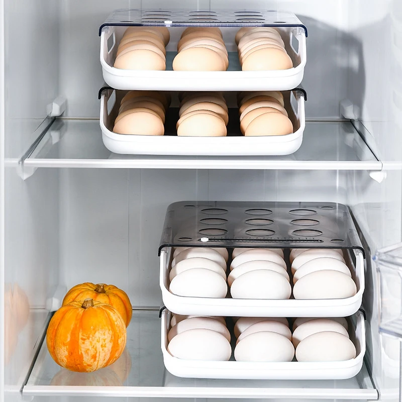 

2 Pack Refrigerator Egg Organizer, Auto Scrolling Egg Storage Box, Can Hold Up 42 Eggs, Kitchen Egg Container