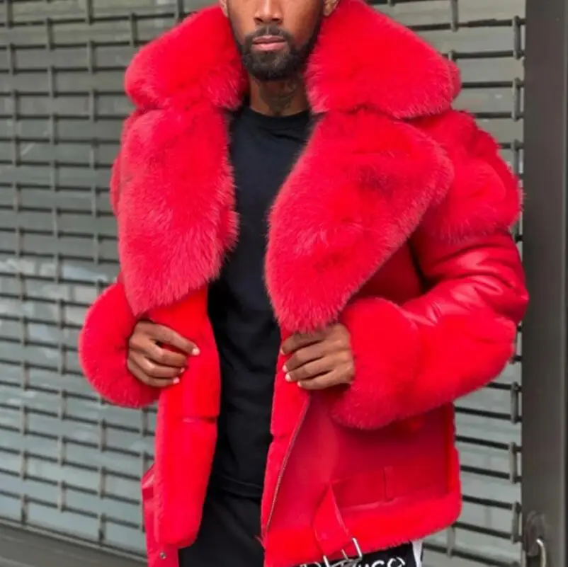 

Мужская куртка из ПУ кожи, с меховым воротником