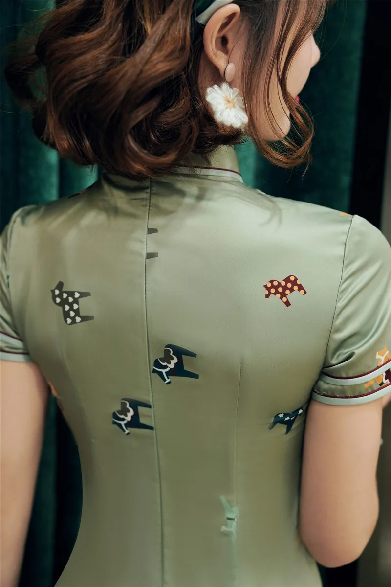 

Chinese Traditional Dress for Women Short Qipao Print Chinese Style Cheongsam Party Wedding Floral Retro Dress
