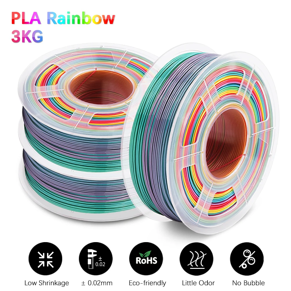 

GOHIGH PLA Rainbow Filament 3 Roll 1.75mm Plastic 3D Printing Materials 3D Printer Refills Accessory Colorful Product