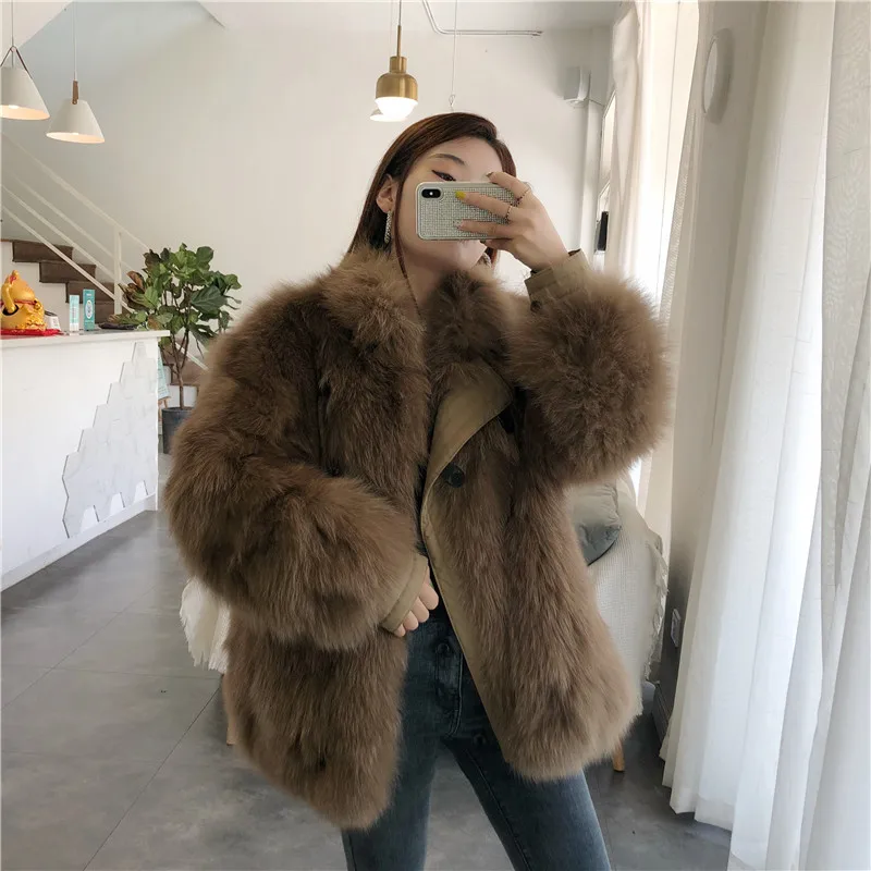 

Luxury Women's Parka Wholepelt High Quality Natural Fox Fur Coats 2020 Winter Real Fox Fur Warm Long Jacket