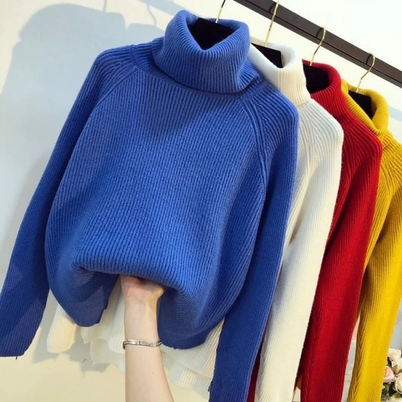 

Autumn Winter Sweater Women Knitted Fashion Loose Casual Thick Sweaters Solid Long Sleeve Plus Size Warm Ladies Pullover Y397