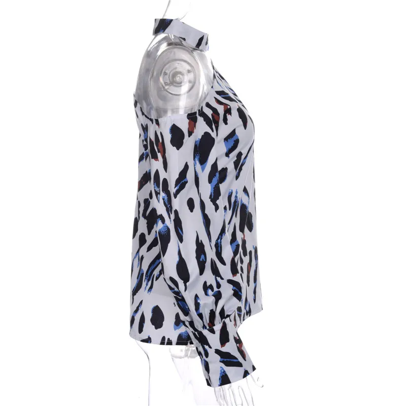 

Fashion Women Shirts Long Sleeve Leopard Print Blouses OL Sexy Halter Neck Off Shoulder Loose Pullovers Office Blouse Outwear