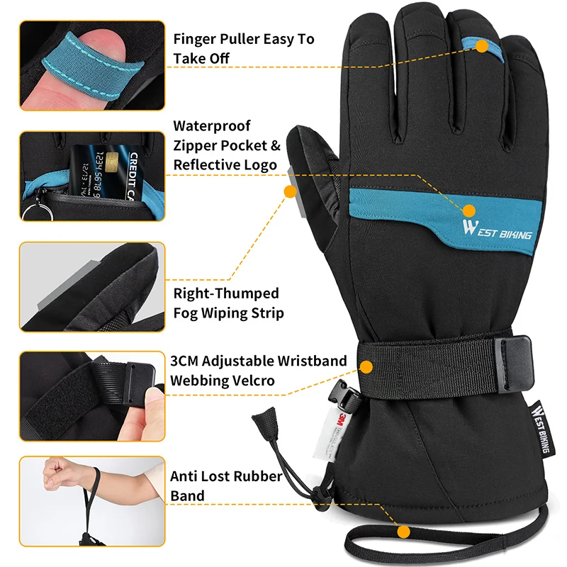 WEST BIKING 2 Pairs Suit Ski Gloves Winter Super Warm 3M Thinsulate Snowmobile Touch Screen Motorcycle Cycling Sports | Спорт и