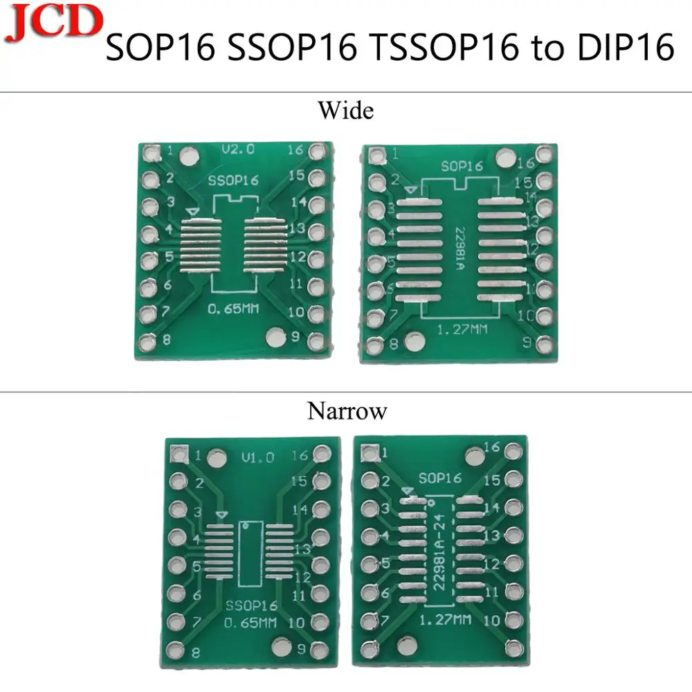 

JCD широкий/Узкий SOP16 SSOP16 TSSOP16 для DIP16 0,65/1,27 мм IC АДАПТЕР Diy Kit Электронная Модуль платы блока программного управления SMD для DIP адаптер