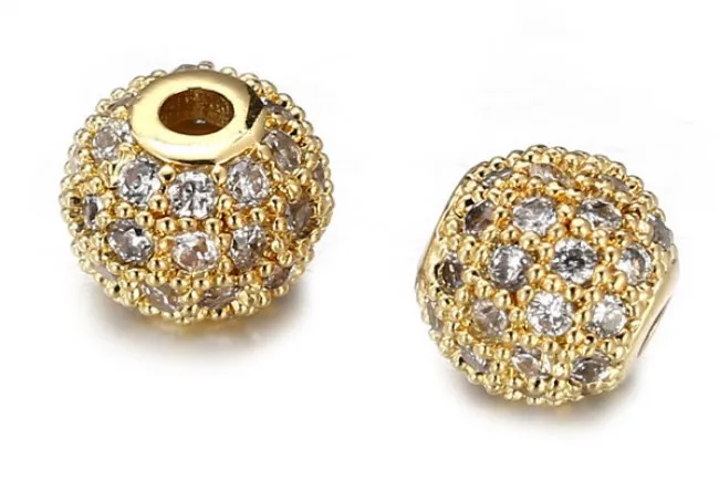 

12mm Round micro pave cz cubic zirconia spacer beads Brass Copper Metal Crystal bracelet necklace fh33 Jewelry Findings