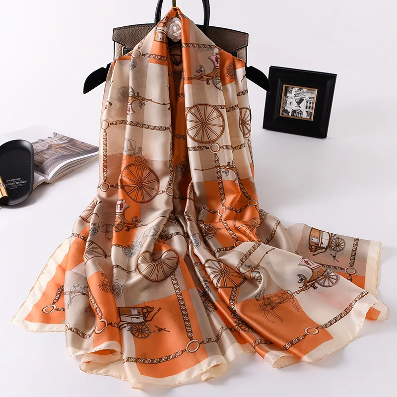 

Autumn and winter Beach towel European and American silk scarves fashion dual purpose scarf women's Carriage printing warm shawl