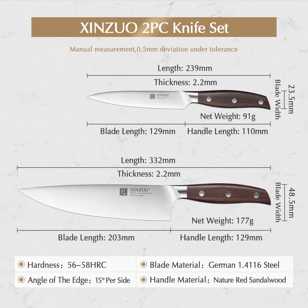 XINZUO 2 шт. Ножи Комплект Универсальный нож и шеф повара Пособия по немецкому языку 1