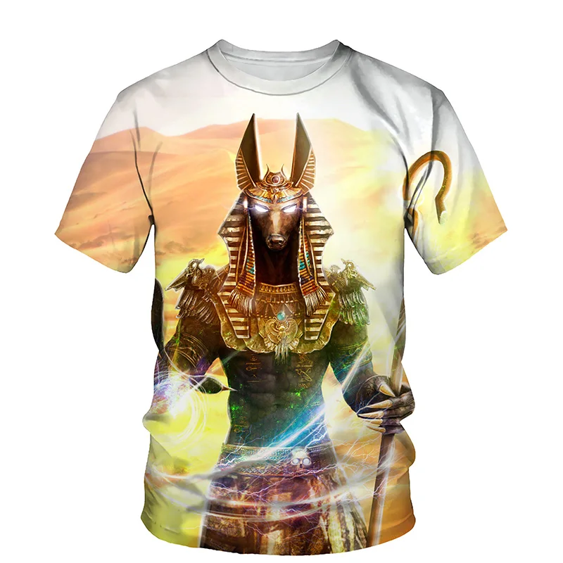 

Мужская футболка с 3D-принтом Anubis, летняя футболка с круглым вырезом и коротким рукавом, топы, мужская одежда в стиле древнего Египта, модные повседневные футболки, 2021