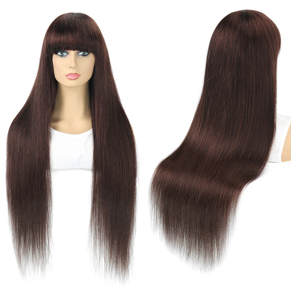 100% человеческие волосы парики прямые парики с челкой Бразильские человеческие волосы парики с челкой коричневые прямые волосы Омбре парик... от AliExpress WW